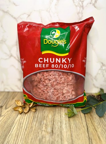 a pack of dougie's chunky beef complete dog food